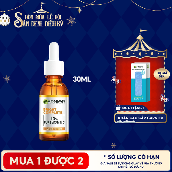  Serum Garnier Hỗ Trợ Sáng Da, Mờ Thâm Ban Đêm Skin Naturals Bright Complete Overnight Booster Serum 30ml 