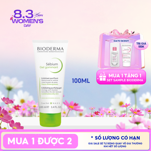  Gel Tẩy Tế Bào Chết Bioderma Cho Da Dầu Mụn Sebium Gel Gommant 100ml 