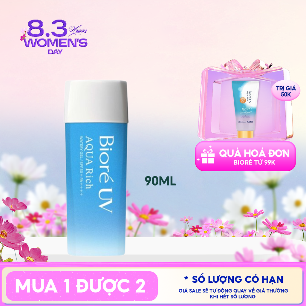 Kem Chống Nắng Dạng Gel Bioré Dưỡng Ẩm UV Aqua Rich Watery Gel SPF50+/PA++++ 90ml