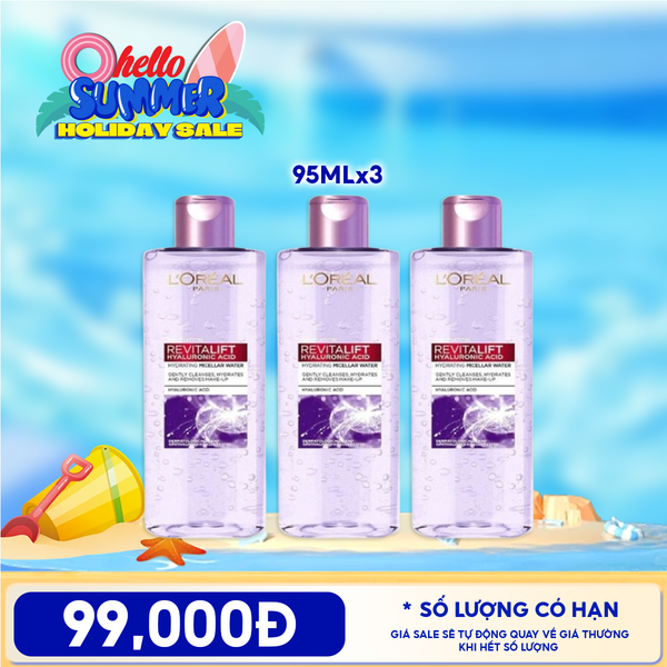  Combo Tiện Lợi: 3 Sản Phẩm Nước Tẩy Trang L'oreal Revitalift Hyaluronic Acid Hydrating Micellar Water 