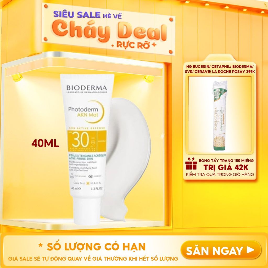Kem Chống Nắng Bioderma Cho Da Dầu Mụn Photoderm AKN Mat SPF30 40ml