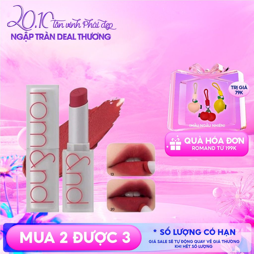 Son Thỏi Lì, Lên Màu Siêu Xinh Romand Zero Matte Lipstick 3g