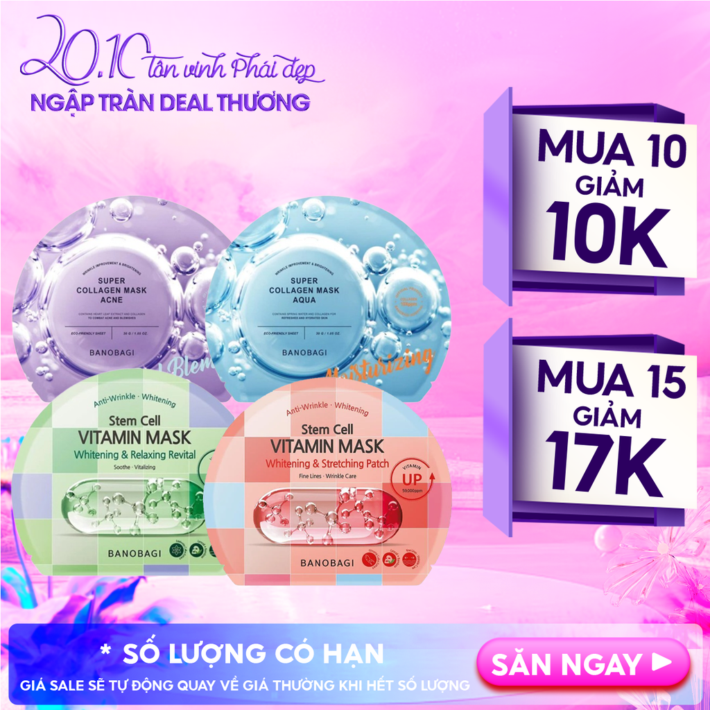 Mặt Nạ Miếng Banobagi Hỗ Trợ Dưỡng Trắng Cấp Ẩm & Bổ Sung Collagen, Cải Thiện Lão Hóa Stem Cell Vitamin, Super Collagen Mask 30ml