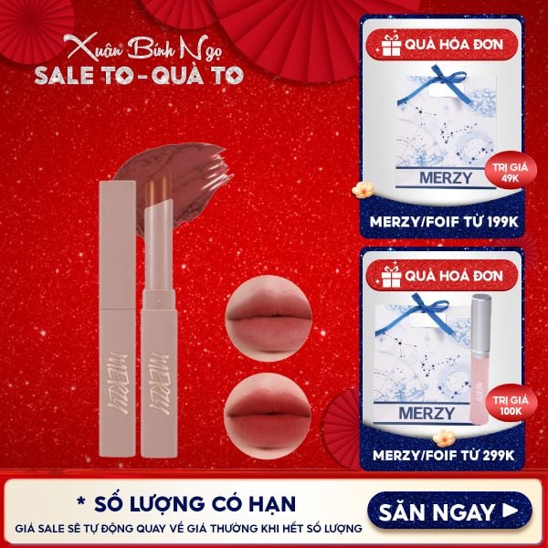  [Academia Collection] Son Thỏi Lì Merzy Lên Màu Chuẩn, Mịn Mượt Nhẹ Môi Academia Cotton Lipstick 1.8g 