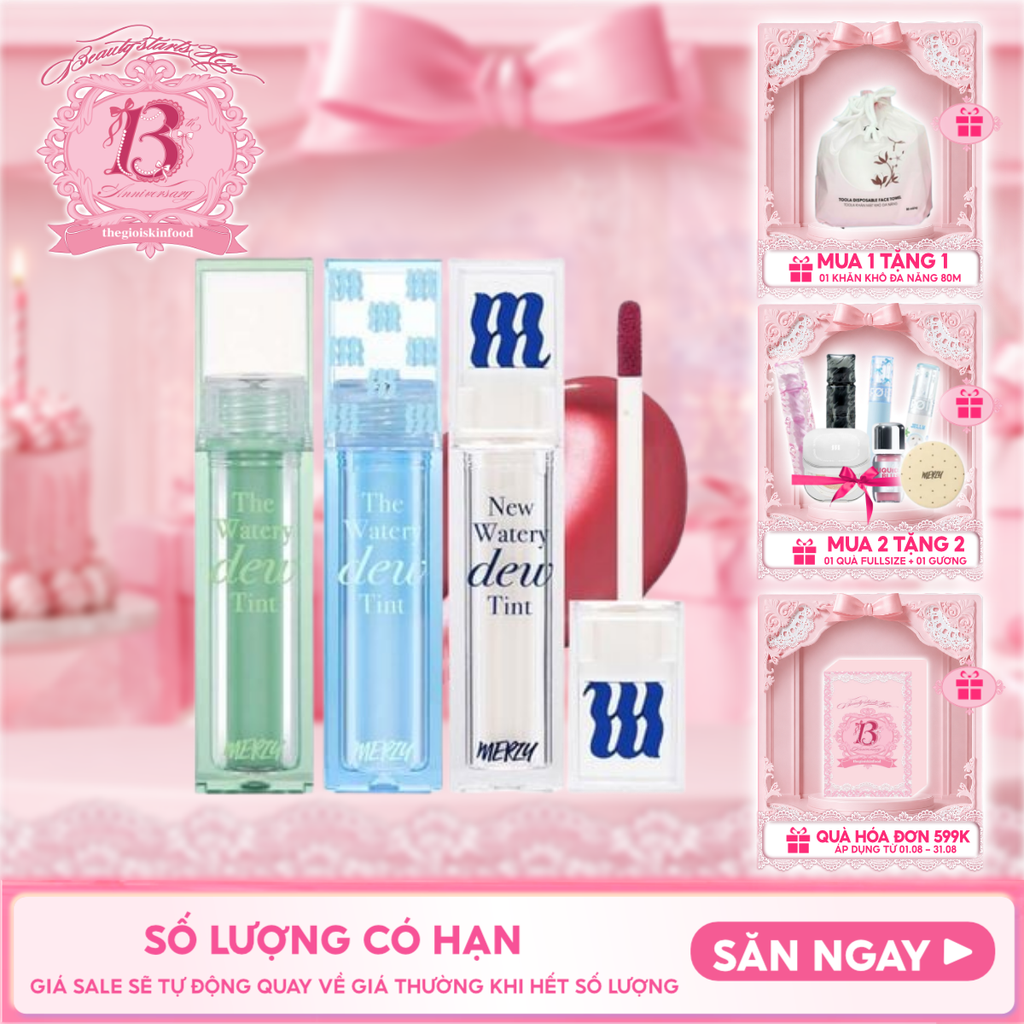 [NEW DEW] Son Tint Bóng Merzy Dạng Thạch, Bền Màu, Lâu Trôi Cho Đôi Môi Căng Mọng, Ẩm Mịn The Watery Dew Tint