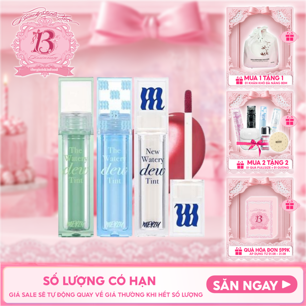  [NEW DEW] Son Tint Bóng Merzy Dạng Thạch, Bền Màu, Lâu Trôi Cho Đôi Môi Căng Mọng, Ẩm Mịn The Watery Dew Tint 