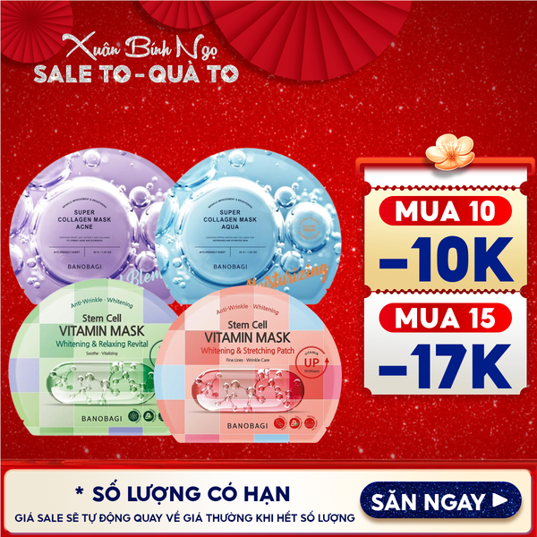  Mặt Nạ Miếng Banobagi Hỗ Trợ Dưỡng Trắng Cấp Ẩm & Bổ Sung Collagen, Cải Thiện Lão Hóa Stem Cell Vitamin, Super Collagen Mask 30ml 