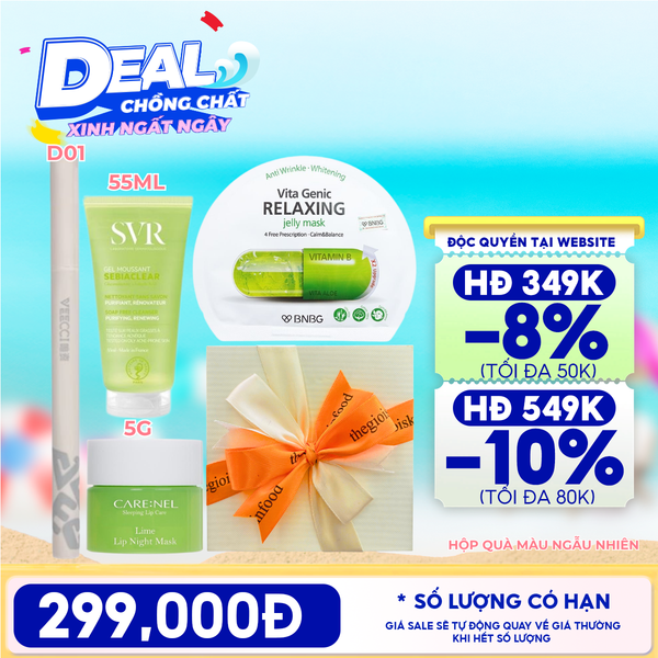  [HỘP QUÀ YÊU THƯƠNG] Sữa Rửa Mặt SVR Sebiaclear Gel Moussant + Mặt Nạ Ngủ Môi Carenel Lip Night Mask + Mặt Nạ Miếng BNBG + Bút Kẻ Mắt VEECCI Vivid Color Eyeliner Pen 