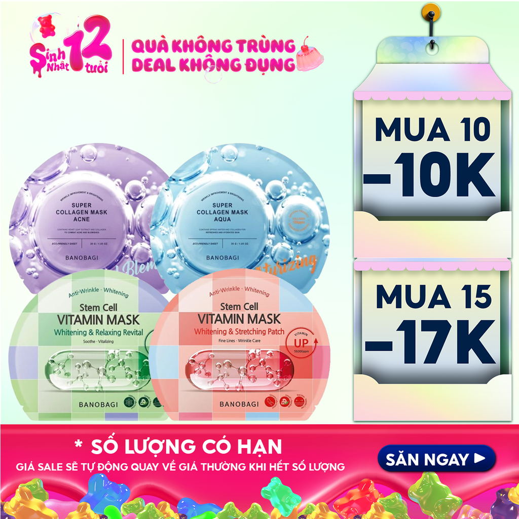 Mặt Nạ Miếng Banobagi Hỗ Trợ Dưỡng Trắng Cấp Ẩm & Bổ Sung Collagen, Cải Thiện Lão Hóa Stem Cell Vitamin, Super Collagen Mask 30ml