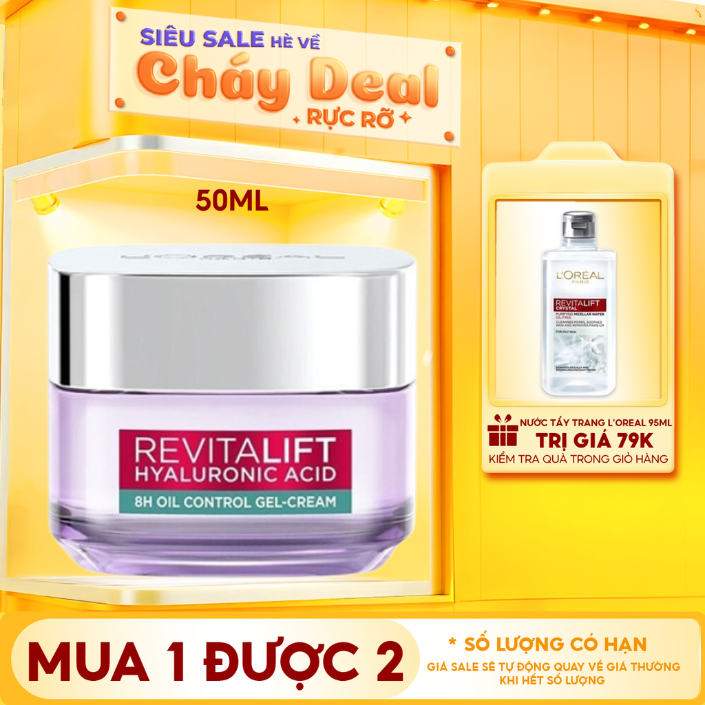 Kem Dưỡng HA Cấp Ẩm, Kiềm Dầu L'oreal Paris Revitalift Hyaluronic Acid 8H Oil Control Gel-Cream 50ml