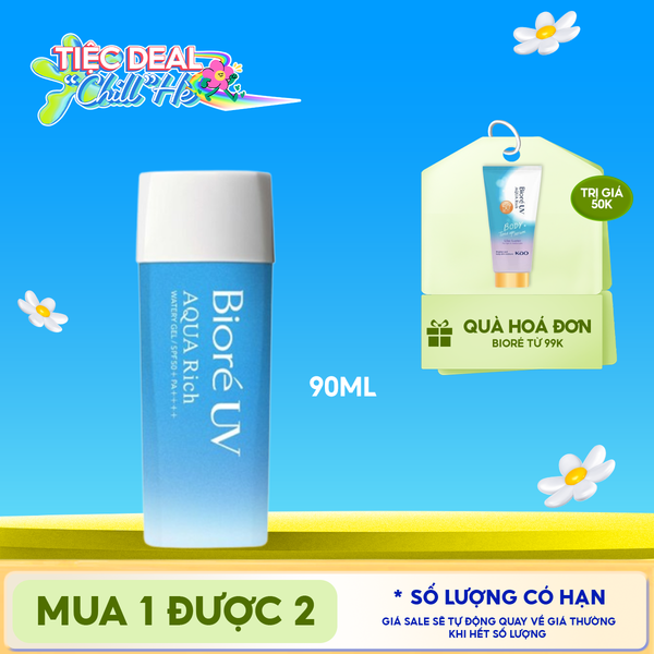  Kem Chống Nắng Dạng Gel Bioré Dưỡng Ẩm UV Aqua Rich Watery Gel SPF50+/PA++++ 90ml 