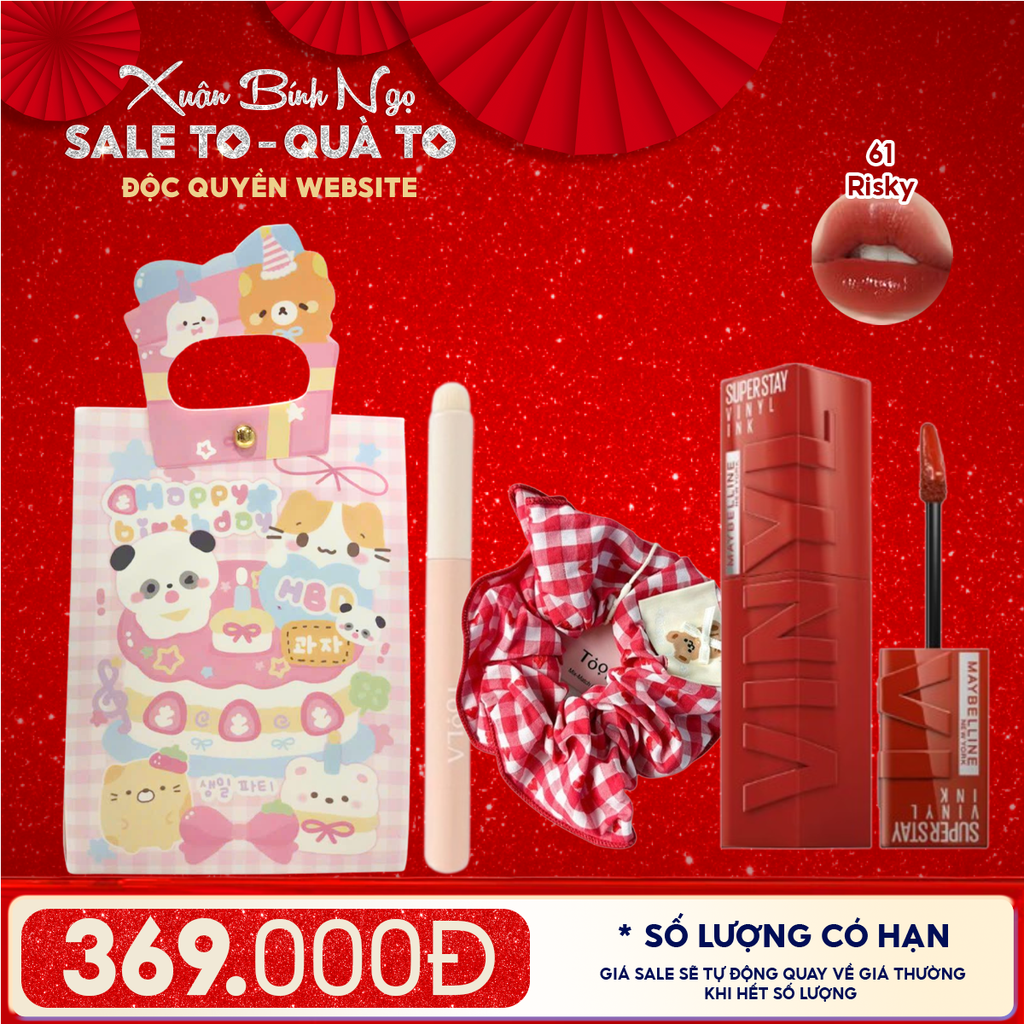 Túi Quà Tặng: Son Maybelline + Kẹp Tóc Ngẫu Nhiên + Cọ Môi + Túi Quà Tặng