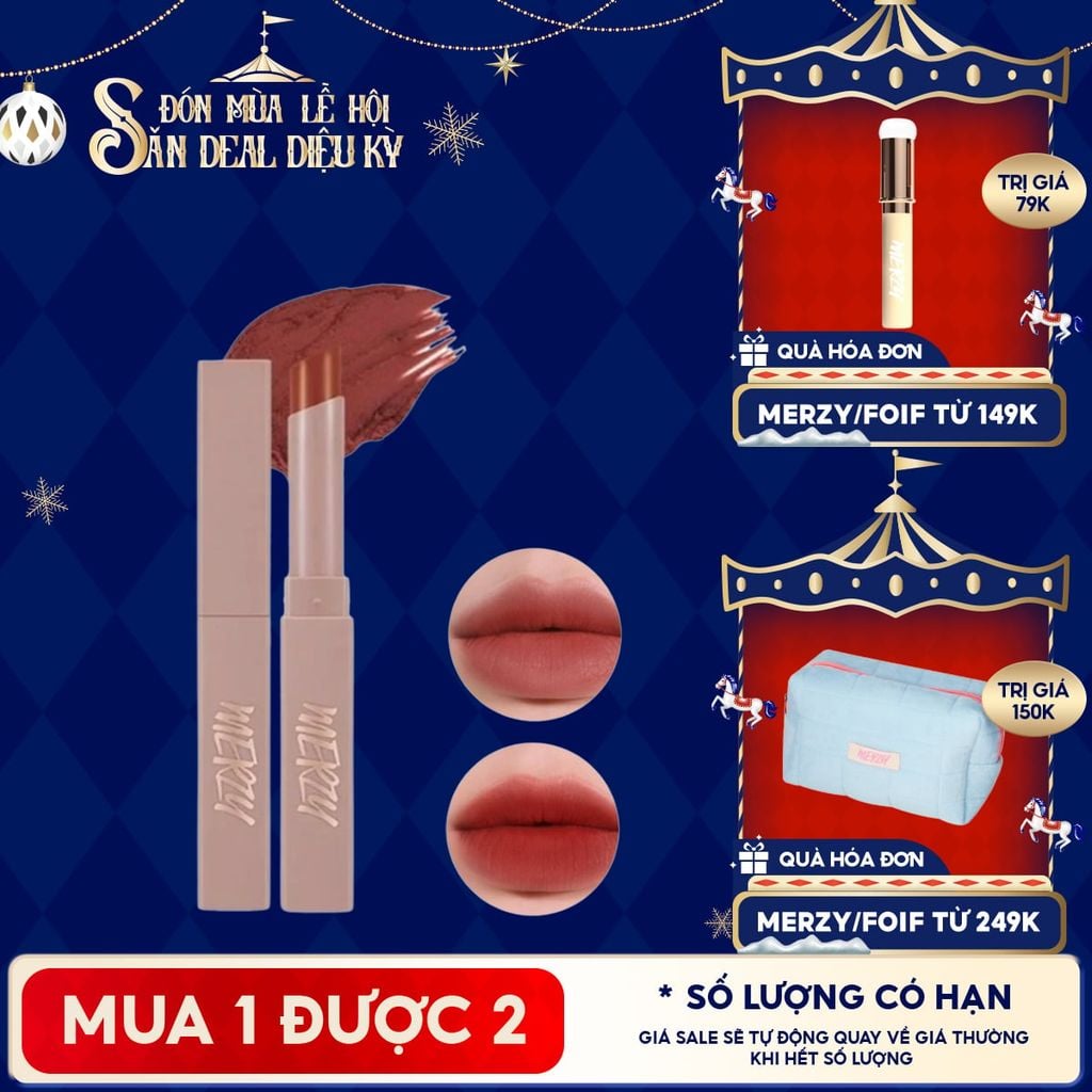 [Academia Collection] Son Thỏi Lì Merzy Lên Màu Chuẩn, Mịn Mượt Nhẹ Môi Academia Cotton Lipstick 1.8g