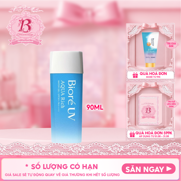  Kem Chống Nắng Dạng Gel Bioré Dưỡng Ẩm UV Aqua Rich Watery Gel SPF50+/PA++++ 90ml 