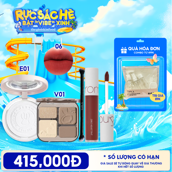  Combo Son Kem Lì Romand Zero Velvet Tint + Phấn Bắt Sáng Và Tạo Khối VEECCI Easy Blend Highlight & Contour Palette + Phấn Phủ Nén MENOW Matte Tulle Makeup Powder + Cọ Trang Điểm 2 Đầu Toola TOOLA Double Ended 