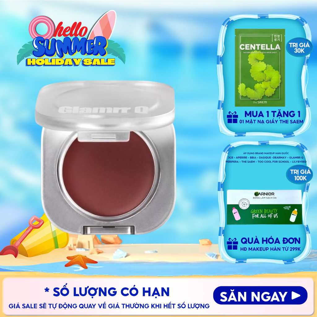 Má Hồng Kem & Son Môi Glamrr Q Mịn Lì, Bền Màu Mellow Touch Lip&Cheek Pot 1.8g