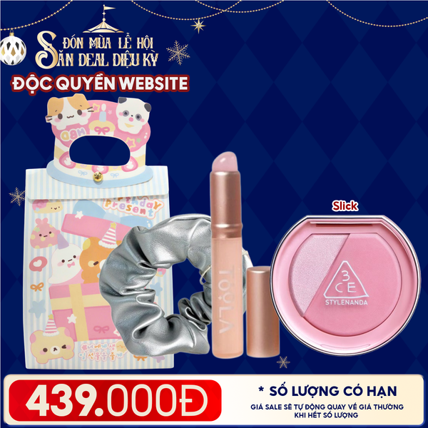  Túi Quà Giáng Sinh: Má Hồng 3CE + Kẹp Tóc Ngẫu Nhiên + Cọ Môi + Túi Quà Tặng 