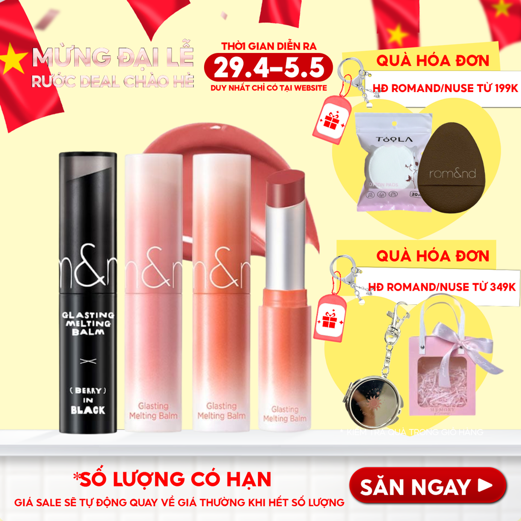 [VE-EASY] Son Dưỡng Romand Dạng Thỏi Có Màu Thuần Chay Dưỡng Ẩm Mềm Môi Glasting Melting Balm