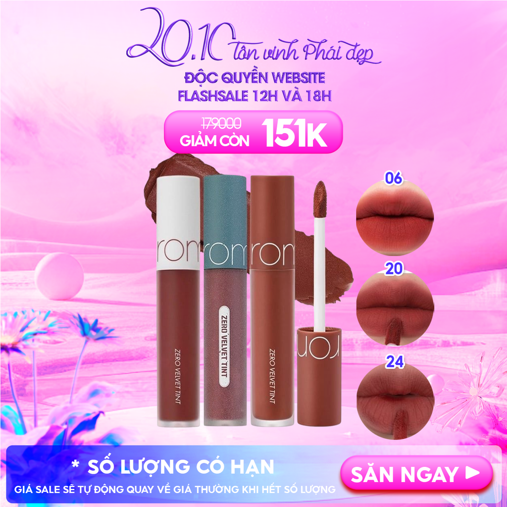 [MÀU 1-30] Son Kem Lì Romand Cực Nhẹ Môi Zero Velvet Tint 5.5g