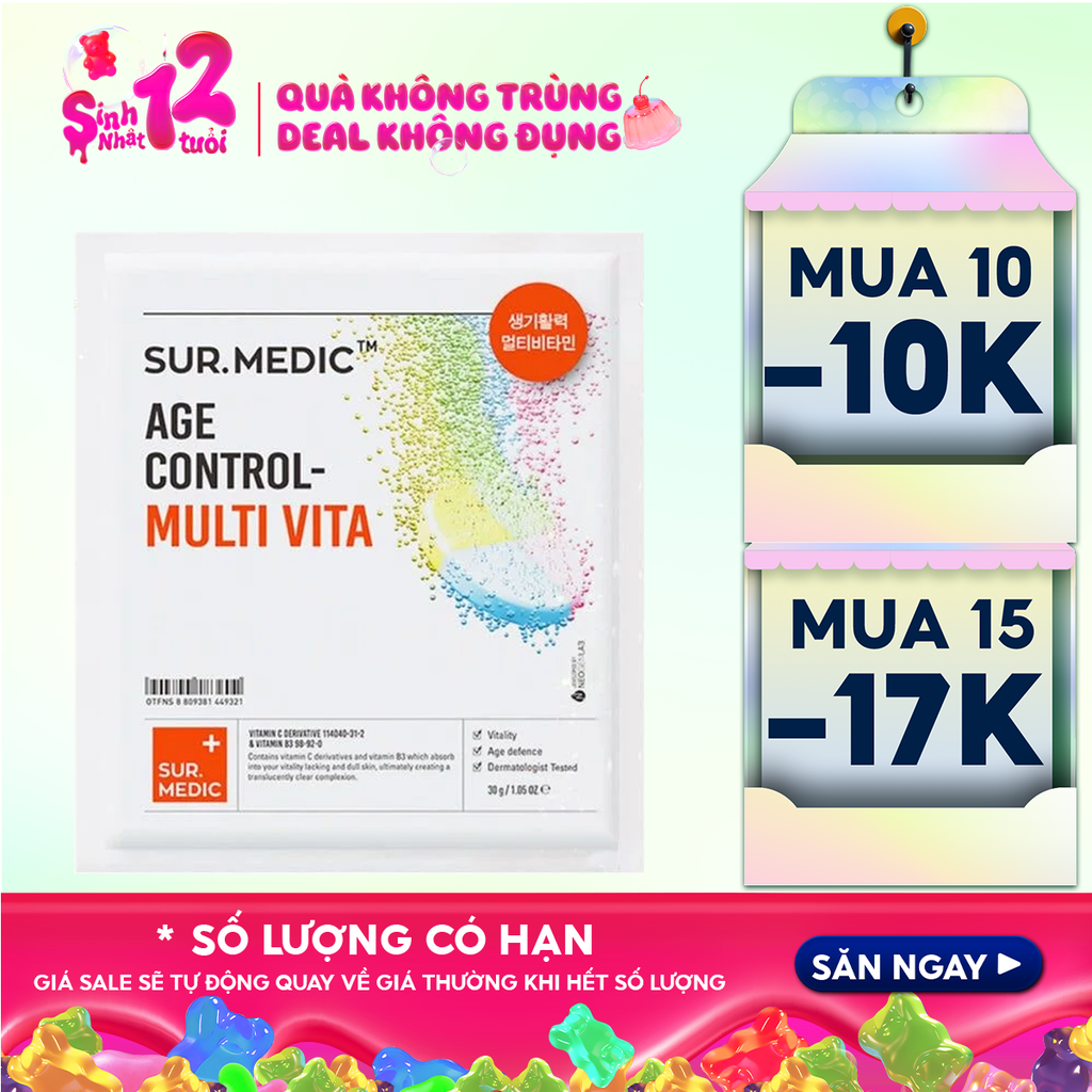 Mặt Nạ Cung Cấp Multi Vitamin, Hỗ Trợ Dưỡng Sáng Da Sur.Medic+ Age Control-Multi Vita Mask 30g