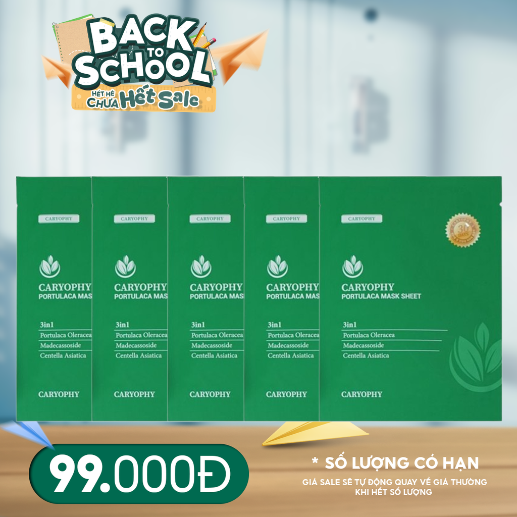 Combo 5 Miếng Mặt Nạ Làm Dịu, Phục Hồi Dành Cho Da Dầu Mụn Caryophy Portulaca Mask Sheet