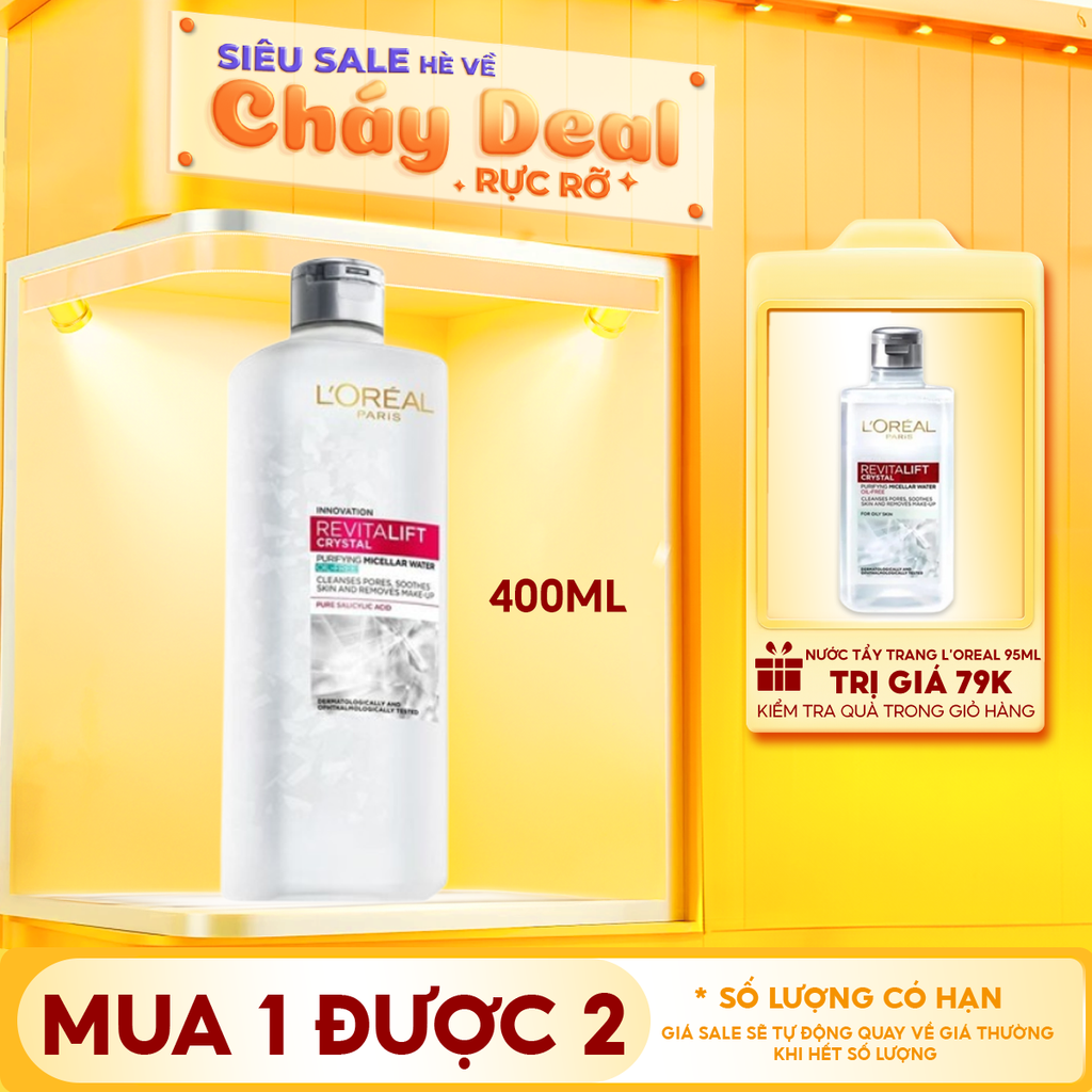 Nước Tẩy Trang L'oreal Làm Sạch Cho Da Dầu Revitalift Crystal Purifying Micellar Water