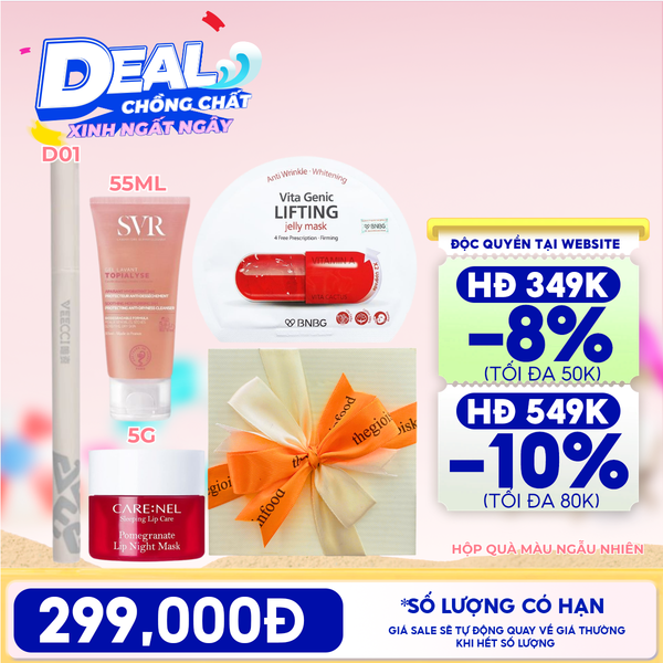  [HỘP QUÀ YÊU THƯƠNG] Sữa Rửa Mặt SVR Topialyse Gel Lavant + Mặt Nạ Ngủ Môi Carenel Lip Night Mask + Mặt Nạ Miếng BNBG + Bút Kẻ Mắt VEECCI Vivid Color Eyeliner Pen + Hộp Quà Ngẫu Nhiên 