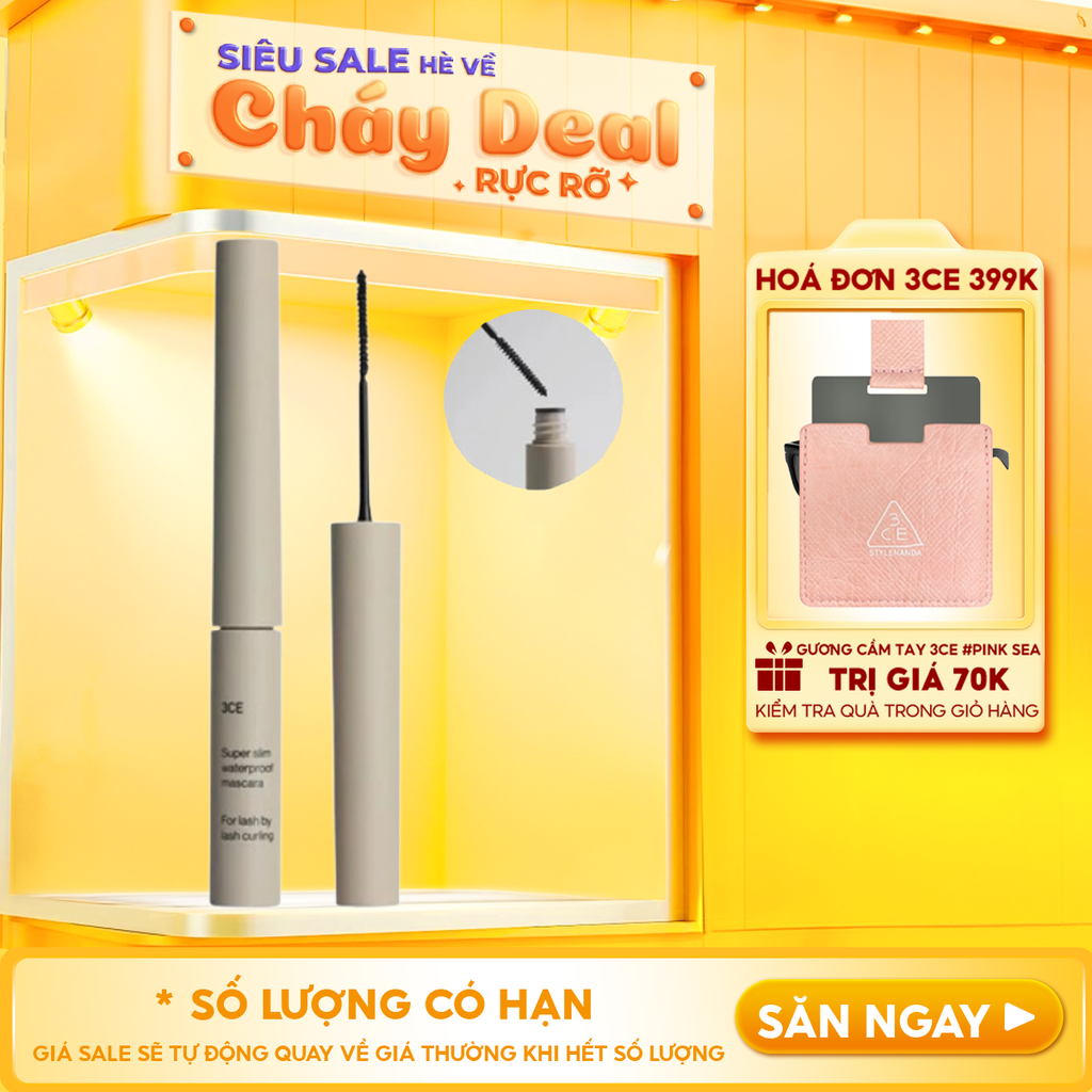 Mascara Siêu Mỏng Không Lem Trôi 3CE Super Slim Wpf Mascara #Black 3g