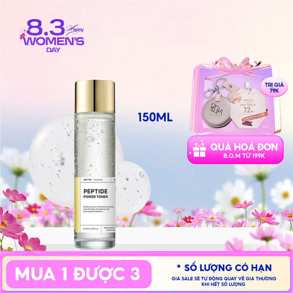  Nước Cân Bằng B.O.M Làm Sáng Da, Hỗ Trợ Mờ Nếp Nhăn Peptide Power Toner 
