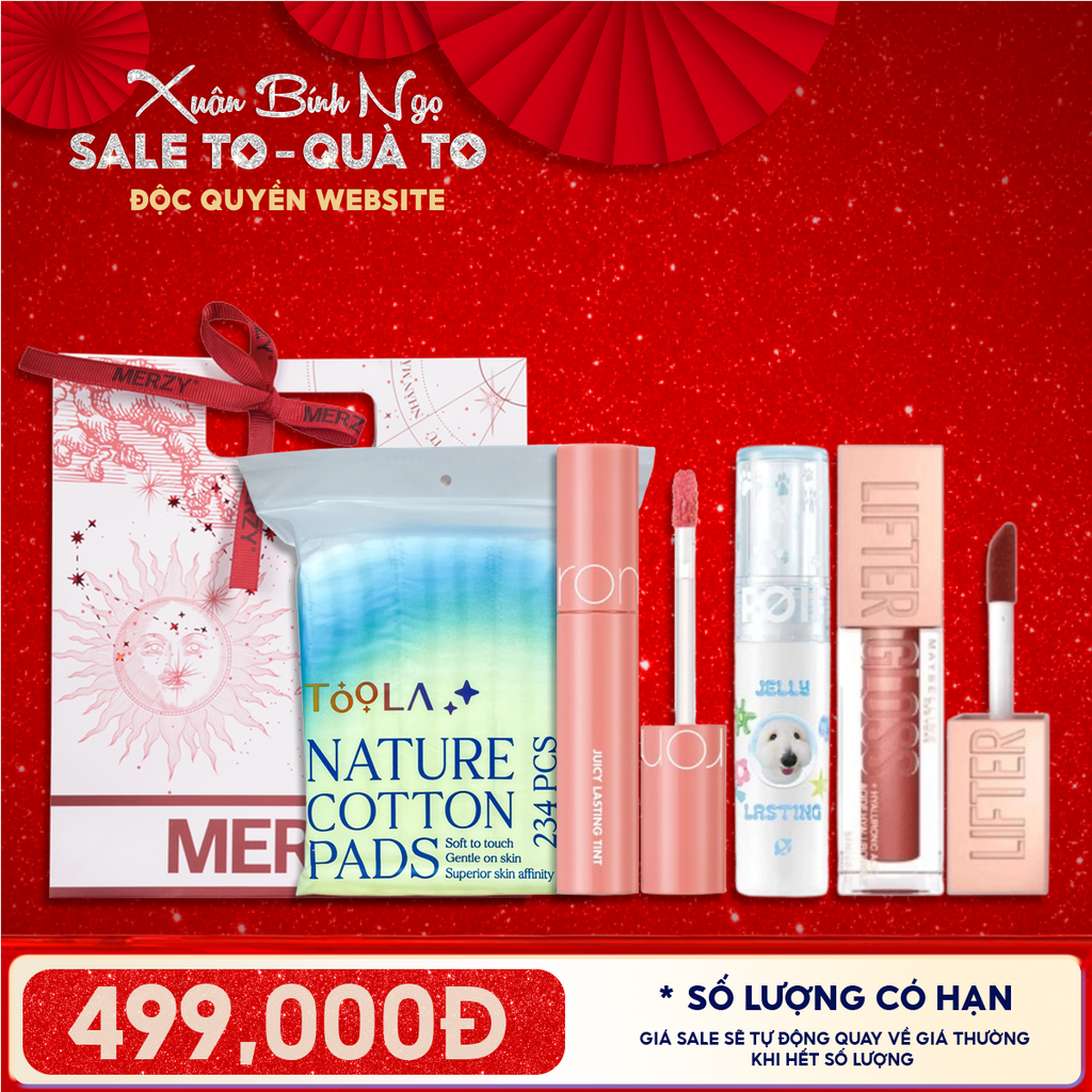 Túi Quà Tặng 499K: 1 Son Romand + 1 Son FOIF + 1 Son Maybelline + 1 Bông Tẩy Trang 234M + Túi