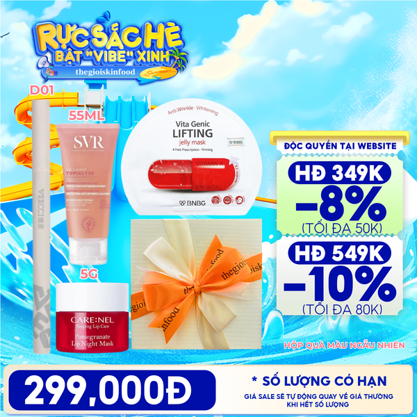  [HỘP QUÀ YÊU THƯƠNG] Sữa Rửa Mặt SVR Topialyse Gel Lavant + Mặt Nạ Ngủ Môi Carenel Lip Night Mask + Mặt Nạ Miếng BNBG + Bút Kẻ Mắt VEECCI Vivid Color Eyeliner Pen 
