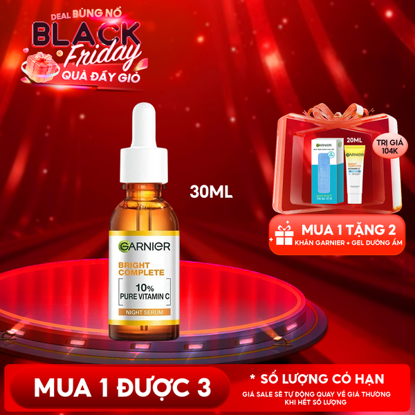  Serum Garnier Hỗ Trợ Sáng Da, Mờ Thâm Ban Đêm Skin Naturals Bright Complete Overnight Booster Serum 30ml 