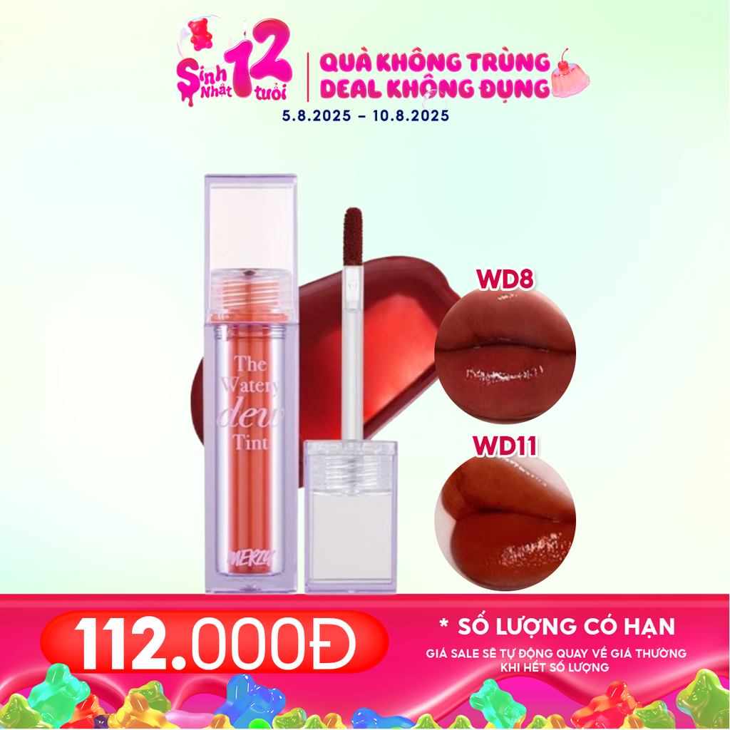 [New][NEW DEW] Son Tint Bóng Merzy Dạng Thạch, Bền Màu, Lâu Trôi Cho Đôi Môi Căng Mọng, Ẩm Mịn The Watery Dew Tint