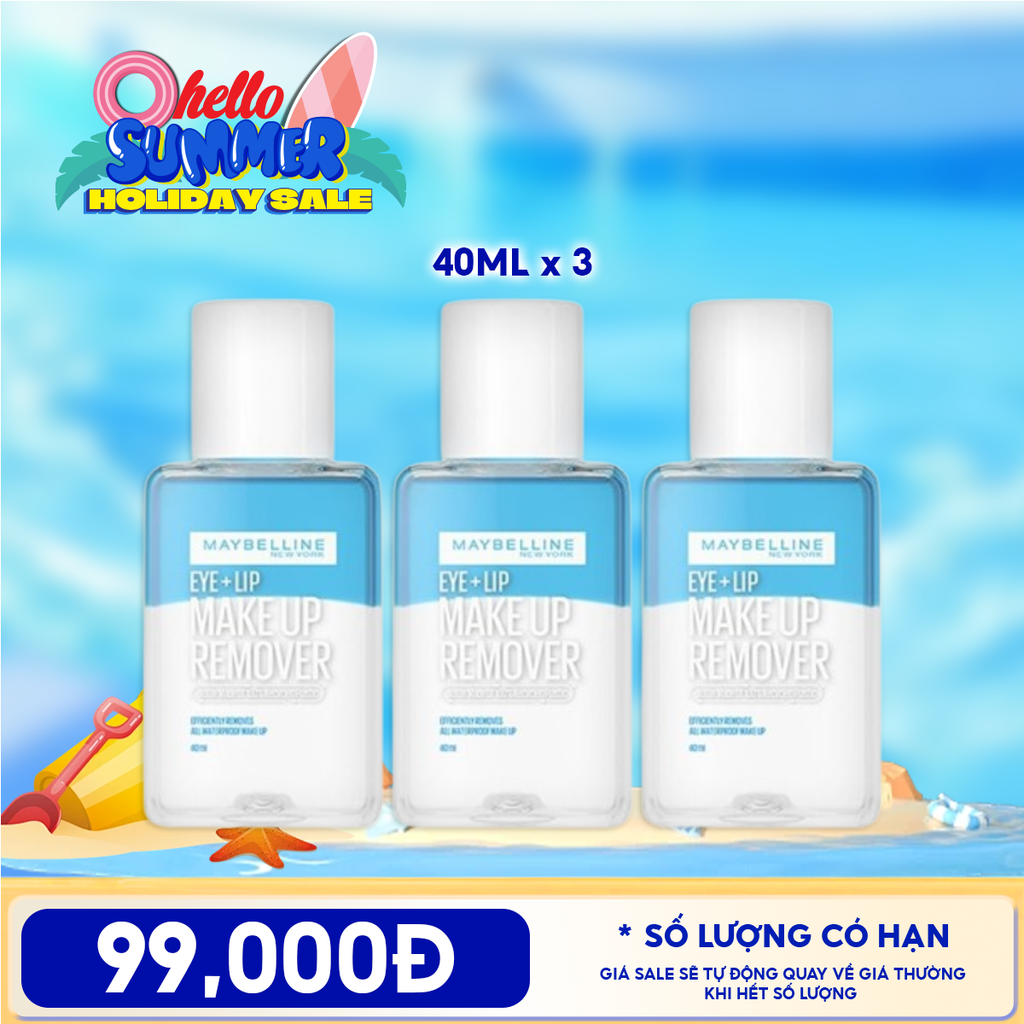 Combo Tiện Lợi: 3 Sản Phẩm Nước Tẩy Trang Mắt Môi Maybelline Eye & Lip Makeup Remover 40ml