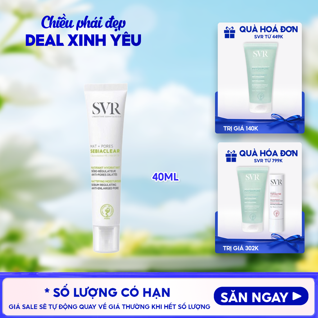 Kem Dưỡng SVR Cải Thiện Mụn, Thông Thoáng Lỗ Chân Lông Sebiaclear Mat + Pores 40ml