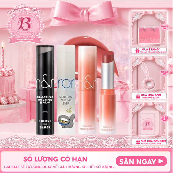  [VE-EASY] Son Dưỡng Romand Dạng Thỏi Có Màu Thuần Chay Dưỡng Ẩm Mềm Môi Glasting Melting Balm 