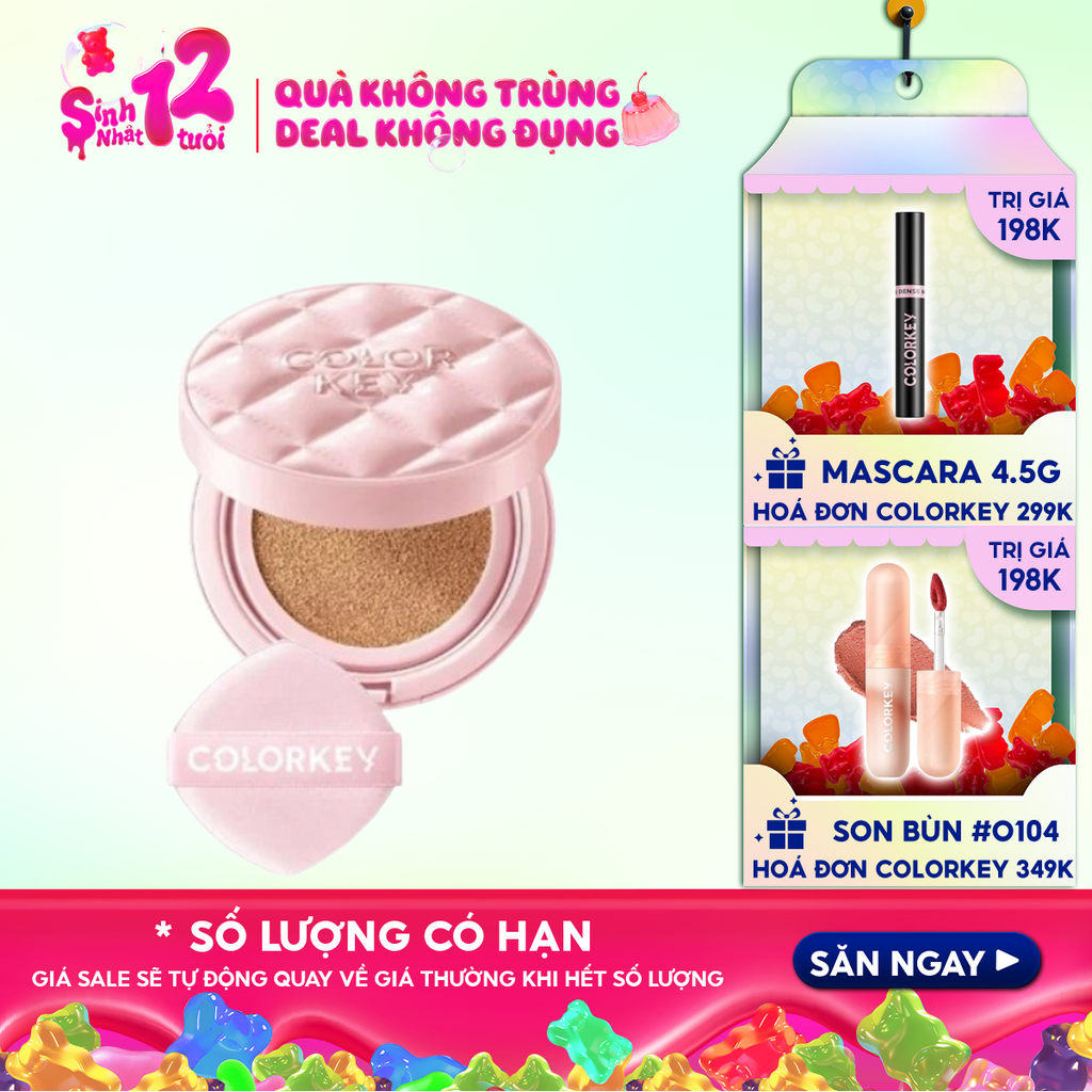Cushion Chống Nắng Colorkey Mỏng Nhẹ, Bền Lâu Long Lasting Flawless Brightening Cushion Cream SPF50+ PA++++ 11g