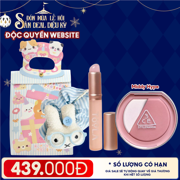  Túi Quà Giáng Sinh: Má Hồng 3CE + Kẹp Tóc Ngẫu Nhiên + Cọ Môi + Túi Quà Tặng 
