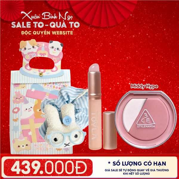  Túi Quà Tặng: Má Hồng 3CE + Kẹp Tóc Ngẫu Nhiên + Cọ Môi + Túi Quà Tặng 