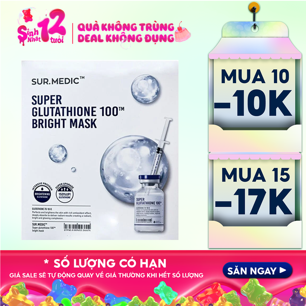 Mặt Nạ Sur.Medic+ Hỗ Trợ Dưỡng Trắng Da Bright Glutathione Mask 30g