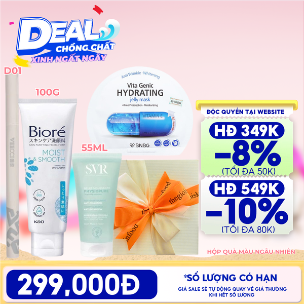  [HỘP QUÀ YÊU THƯƠNG] Gel Rửa Mặt SVR Moussante Gel + Sữa Rửa Mặt Bioré Skin Purifying Facial Foam + Mặt Nạ Miếng BNBG + Bút Kẻ Mắt VEECCI Vivid Color Eyeliner Pen + Hộp Quà Ngẫu Nhiên 