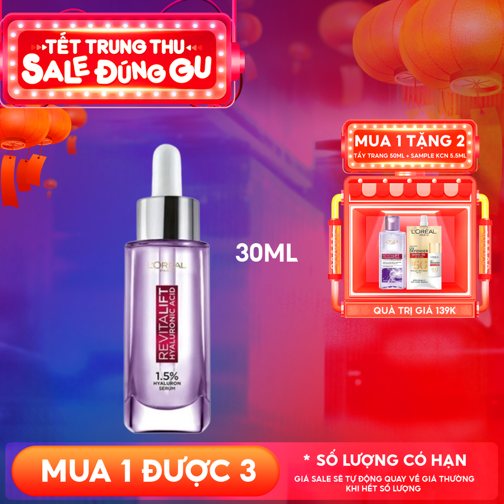 Serum L'Oreal Cấp Ẩm, Cải Thiện Nếp Nhăn Revitalift 1.5% Hyaluronic Acid Serum