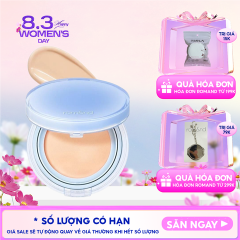 [VE-EASY] Phấn Nước Trang Điểm Romand Che Phủ Tự Nhiên, Căng Bóng Thuần Chay Bare Water Cushion SPF38/PA++++ 20g