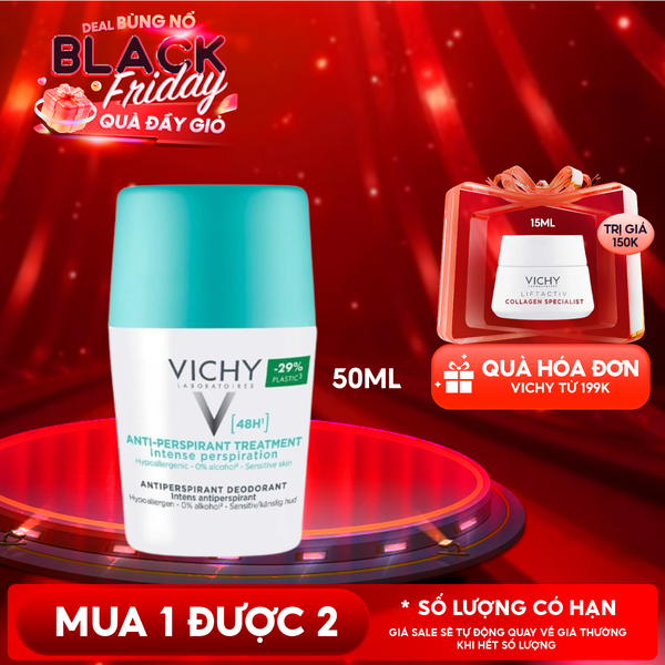  Lăn Khử Mùi Vichy Hỗ Trợ Giảm Mồ Hôi Dưới Cánh Tay, Giữ Khô Thoáng Suốt 48h Cho Da Nhạy Cảm Traitement Anti – Transpirant 48h 50ml (Che tên sản phẩm khi giao hàng) 