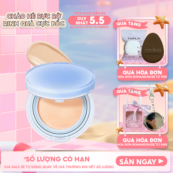  [VE-EASY] Phấn Nước Trang Điểm Romand Che Phủ Tự Nhiên, Căng Bóng Thuần Chay Bare Water Cushion SPF38/PA++++ 20g 
