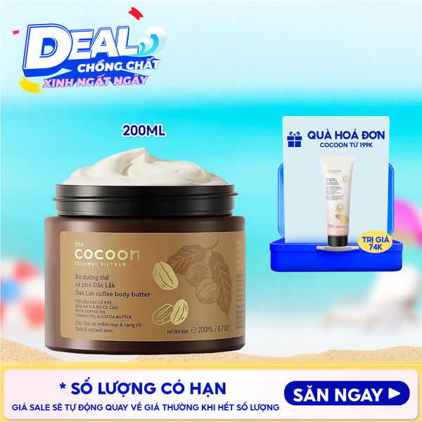  Bơ Dưỡng Thể Cocoon Chiết Xuất Cà Phê Cấp Ẩm Dưỡng Mịn Da Dak Lak Coffee Body Butter 200ml 