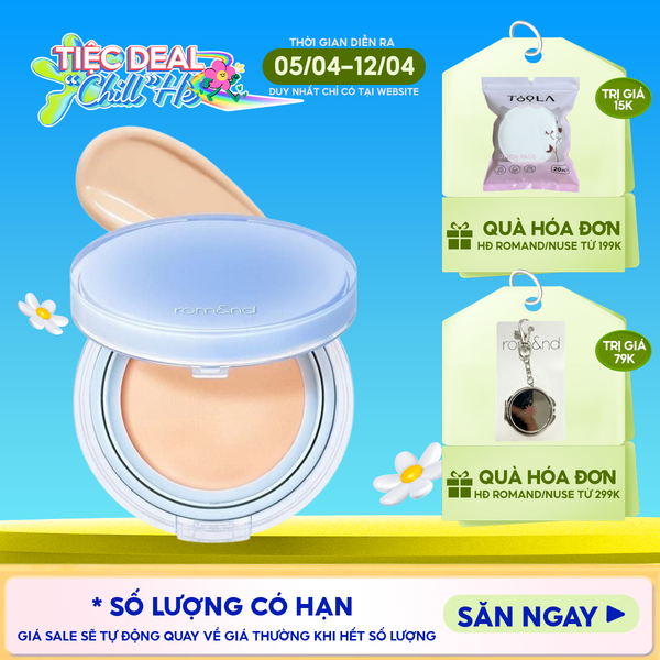  [VE-EASY] Phấn Nước Trang Điểm Romand Che Phủ Tự Nhiên, Căng Bóng Thuần Chay Bare Water Cushion SPF38/PA++++ 20g 
