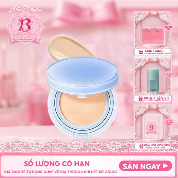  [VE-EASY] Phấn Nước Trang Điểm Romand Che Phủ Tự Nhiên, Căng Bóng Thuần Chay Bare Water Cushion SPF38/PA++++ 20g 