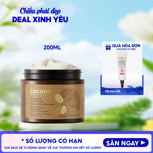  Bơ Dưỡng Thể Cocoon Chiết Xuất Cà Phê Cấp Ẩm Dưỡng Mịn Da Dak Lak Coffee Body Butter 200ml 