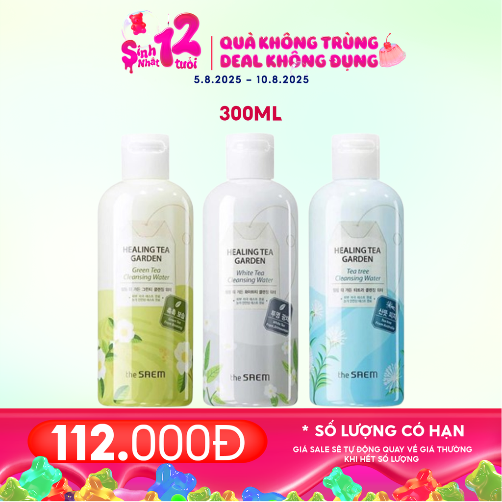 Nước Tẩy Trang The Saem Chiết Xuất Từ Các Loại Lá Trà Healing Tea Garden Cleansing Water 300ml